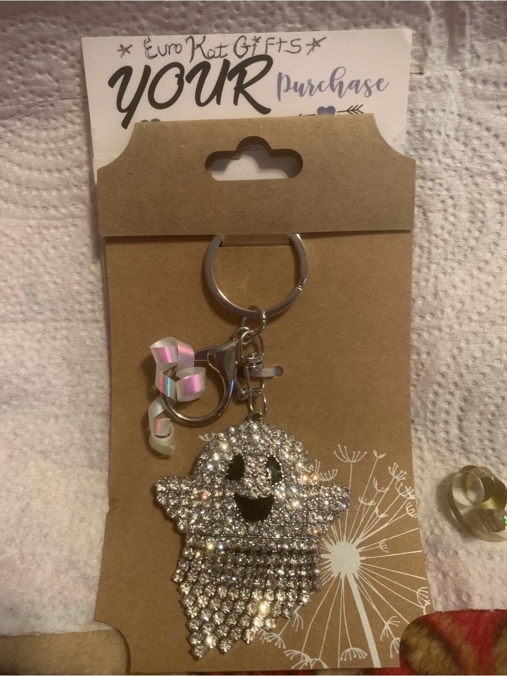 Sparkling Ghost Fringe Crystal ClearBag Charm Keychain - Silver Halloween Spooky